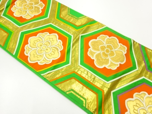 JAPANESE KIMONO / ANTIQUE FUKURO OBI / SILK / WOVEN FLOWER CREST
